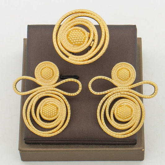 Luxury Bohemia Earrings Jewelry Set for Weddings Elegant Clip Earrings Finger Ring 2Pcs Set for Engagement African Earrings Ring