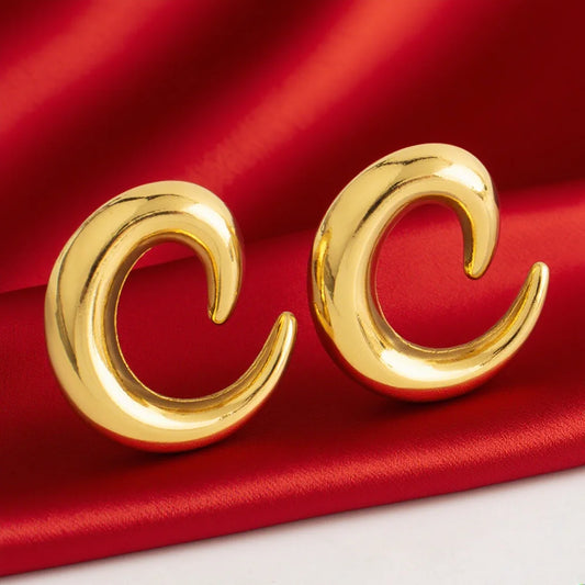 Stainless Steel Geometric Earrings Vintage Metal Irregular Smooth Spiral Stud Earrings Exaggerated Gold Color Large Earring