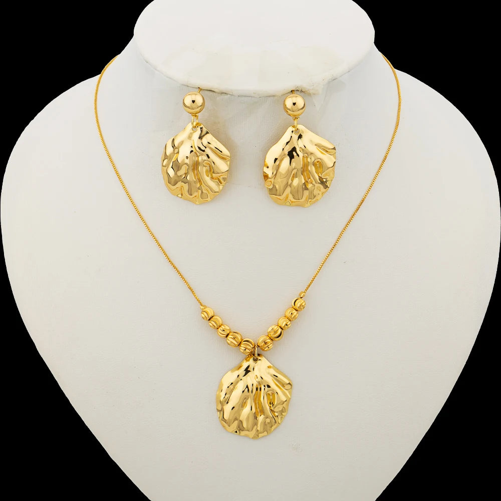 Necklace and Earrings Jewelry Set for Women Gold Color Pendant and Beads Necklace African Gift Italian Party Jewelry Accessories