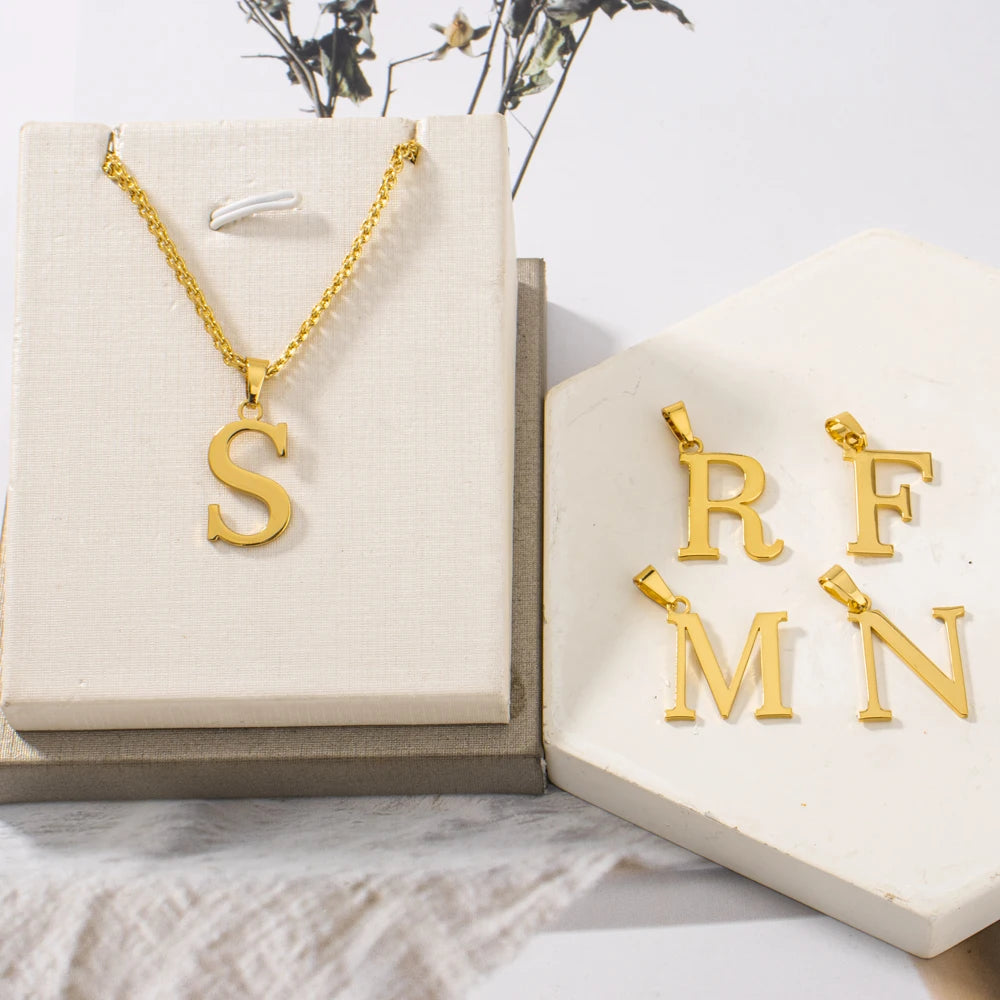 Initial Name Letter Custom Jewelry Personalized Pendant Necklace Handmade Detachable Cursive Nameplate Choker Women Men Couple