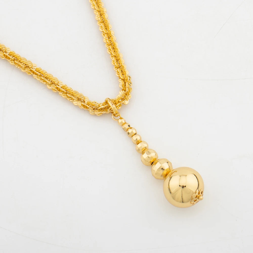 African Gold Color Jewelry Set for Women Glossy Multiple Small Bead Dubai Bridal Wedding Luxury Necklace Bracelet Earrings Ring