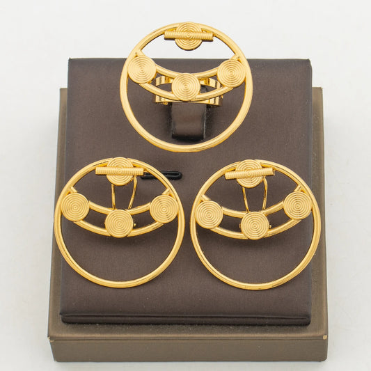 Earrings with Ring Jewelry Set for Nigerian Hollow Out Design Clip Earrings and Cocktail Ring 2Pcs Set for Women Jewelry Gifts