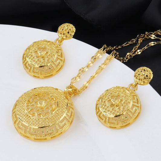Dubai 24k Gold Plated Jewelry Sets for Women Indian Bridal Costume Necklace Earrings Sets Nigerian Wedding Party Gifts