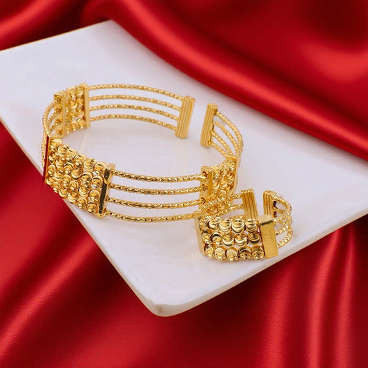 Flower Cuff Bracelet 24K Gold Color Bangle for Women Stainless Steel Bangles Arabic Indian Women Charm Luxury Bangles Gifts