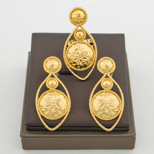 Earrings with Ring Jewelry Set for African 18k Gold Color Clip Earrings Finger Ring 2Pcs Set Dubai Jewellery Accessories Gifts