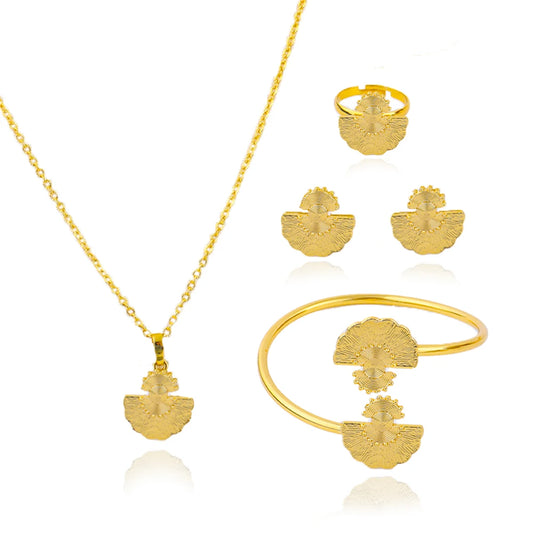 Fashion Gold Plated Jewelry Gift Necklace Earrings Bracelet Ring Set for Women Girl Bride Charm Bangle for Party Wedding Banquet