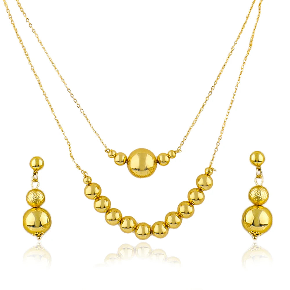 Italy French Gold Plated Round bead Necklace Earrings Set for Women Smooth Gold Color Jewelry Gift for Party Wedding Banquet
