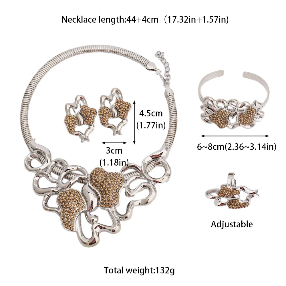 Dubai Gold Plated Jewelry Set Women Luxurious Necklace Earrings Bracelet Ring 4pcs Bride Wedding Party Jewelry Set Gift