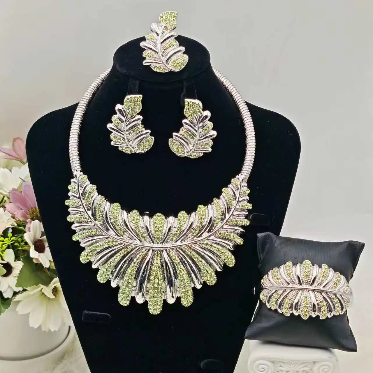 Luxury Africa Dubai Full Zircon Bridal Jewelry Set Necklace Earrings Ring Bracelet for Women Wedding Party Gift Jewellery Woman