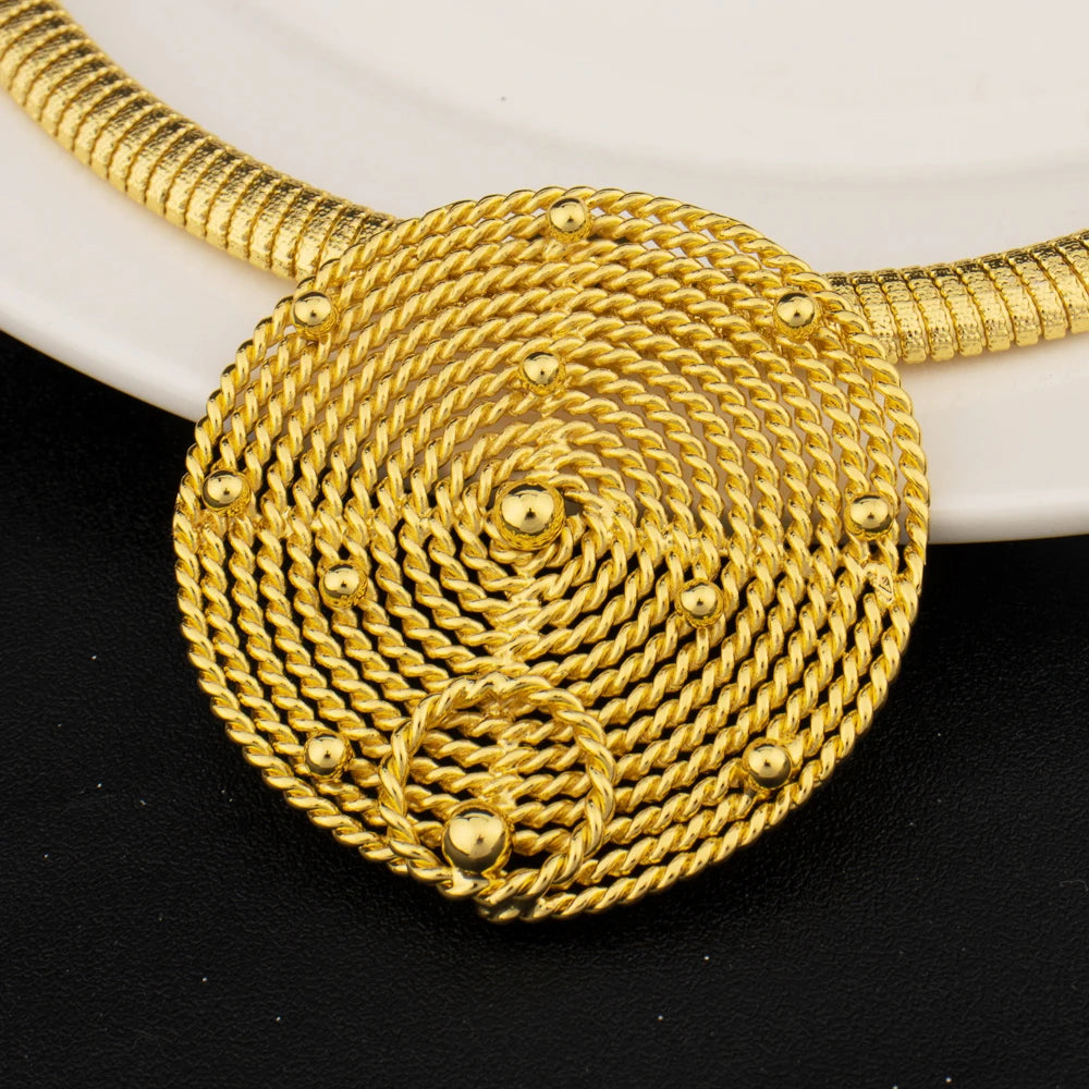 Exaggerated Gold Color Round Earrings Necklace America Larger Bangle Ring for Women Jewelry Set For Party Dressing Big promotion
