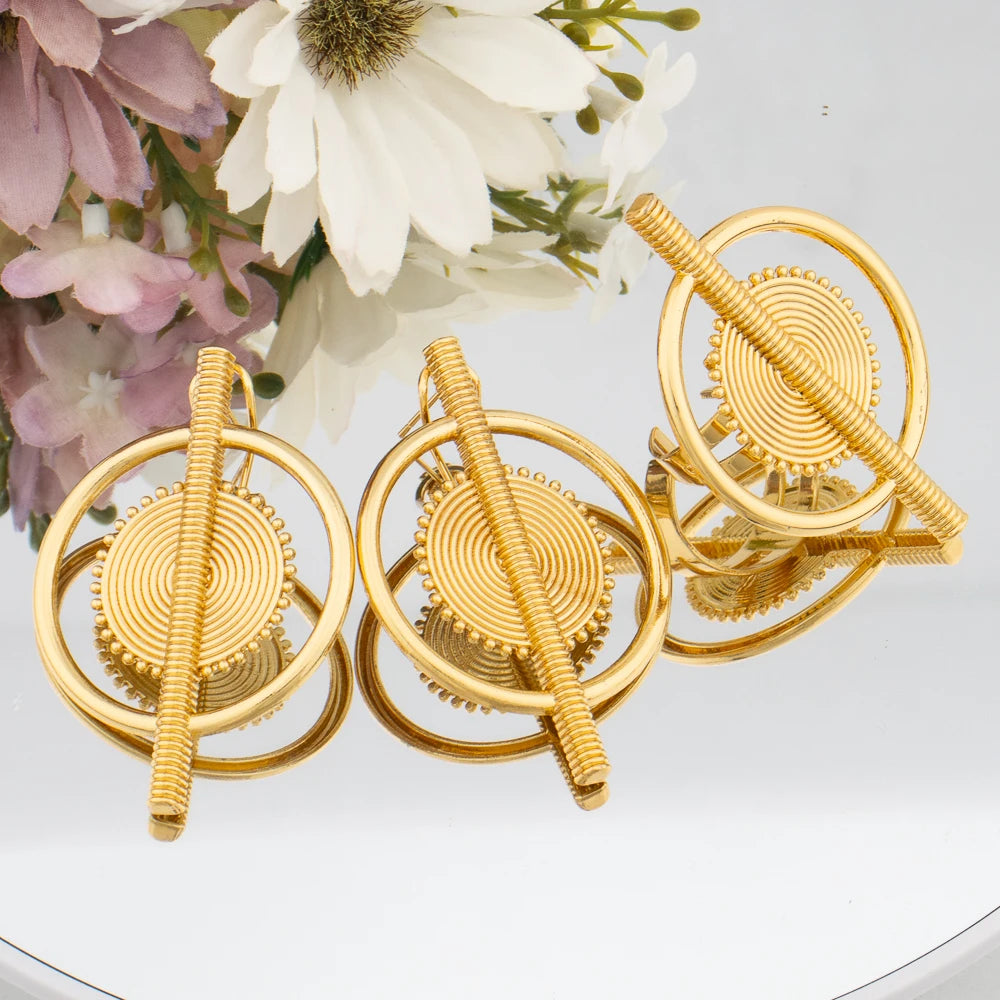 African 18K Gold Color Earrings Ring Jewelry Set for Women Clip Earrings and Finger Ring 2Pcs Set Weddings Daily Wear