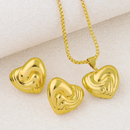 Heart Love Pendant Necklace & Double Earrings Jewelry Set for Women, Exquisite Wedding Gift, Minimalist Design Fashion Accessori