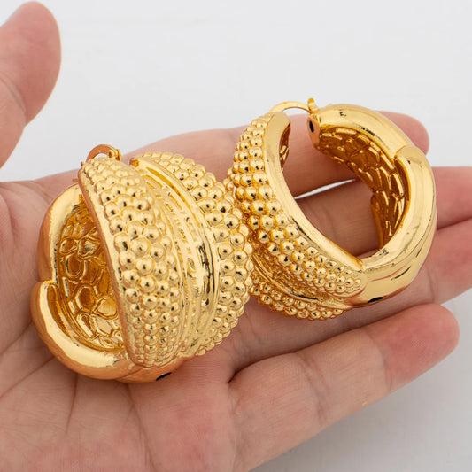 Vintage Bold Earrings for Women Exaggerated Hoop Earrings Trendy Geometric Irregular Round Gold Color Jewellry Birthday Gifts