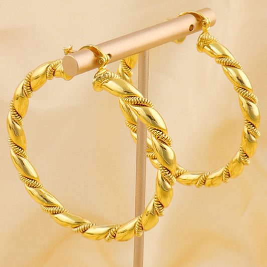 Vintage Round Stainless Steel Hoop Earrings For Women Gold Plated Earring Wedding Party Jewelry Christmas Gifts