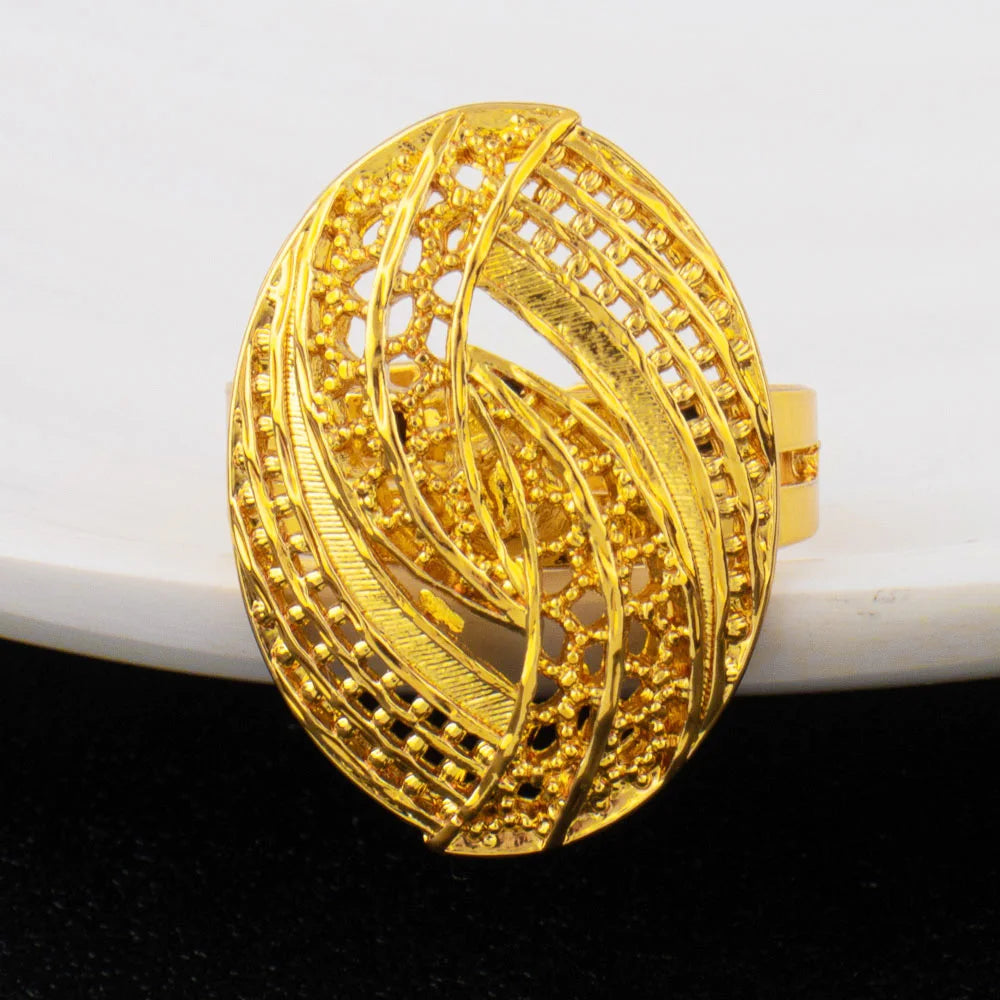 Round Water Drop Shape Jewelry Luxury Shining Gold Color Necklace Earrings Ring Set for Women Gift Apply to Party Wedding