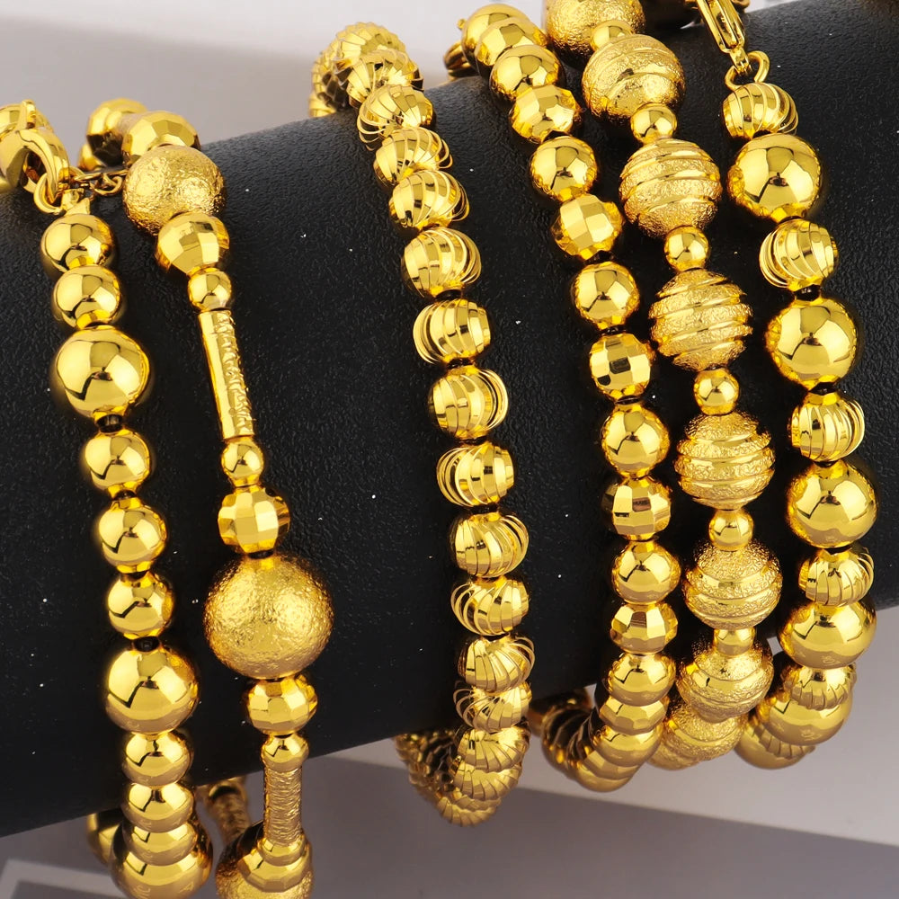 Gold Color Women Dubai Bangle Ghana Fashion Bead Chain Bracelet Waterproof Jewelry Noble Female Accessories Party Easter Gift