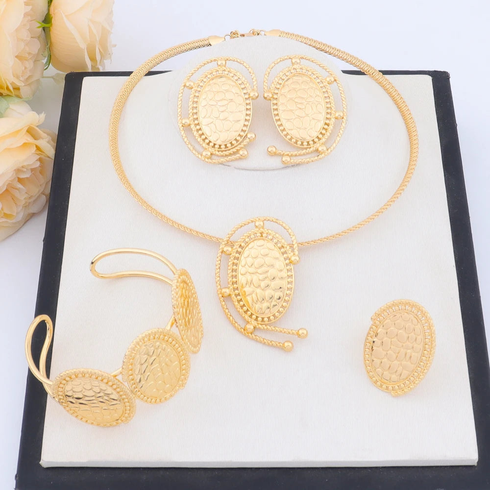 Luxury Gold Plated Women Jewelry Set for Necklace Bracelet Earrings Ring Elegant Charms Jewelries Gift for Wedding Party