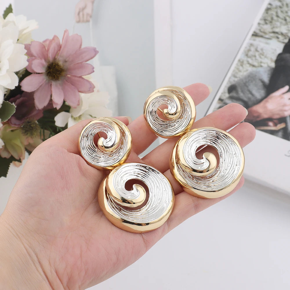 Fashionable Summer Vacation Jewelry Set for Women Ocean Sea Wave Shape Earring Necklace Exaggerated Ring Bangle for Beach Party