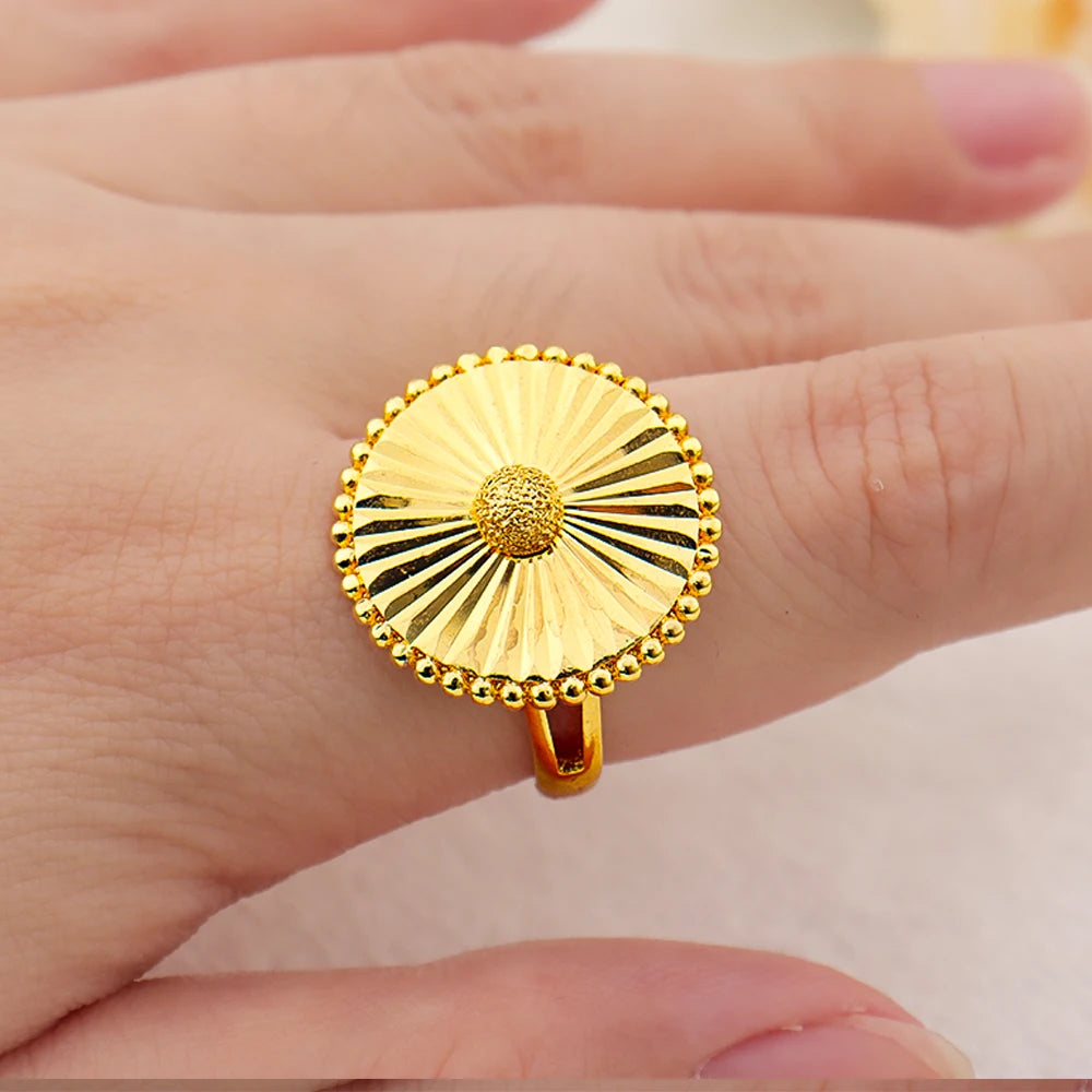 Fashion Gold Color Rotundity Earrings Set 24k Gold Plated Arabic Tassel Necklace Ring Women Wedding Party Ramadan Jewelry Set