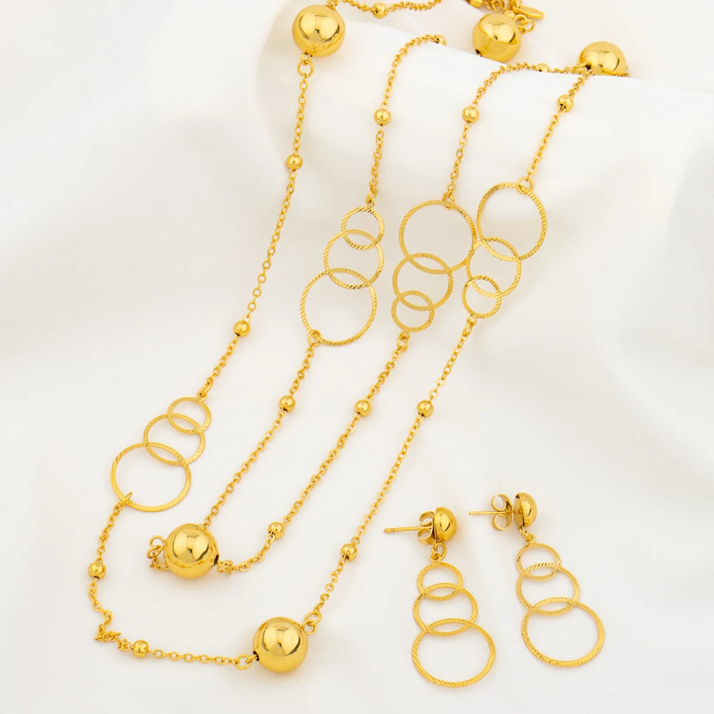 Gold Plated Long Chain for Women Fashion Necklace Copper Round Bead Geometry Pendant Party Wedding Waist Chain Jewelry Accessory