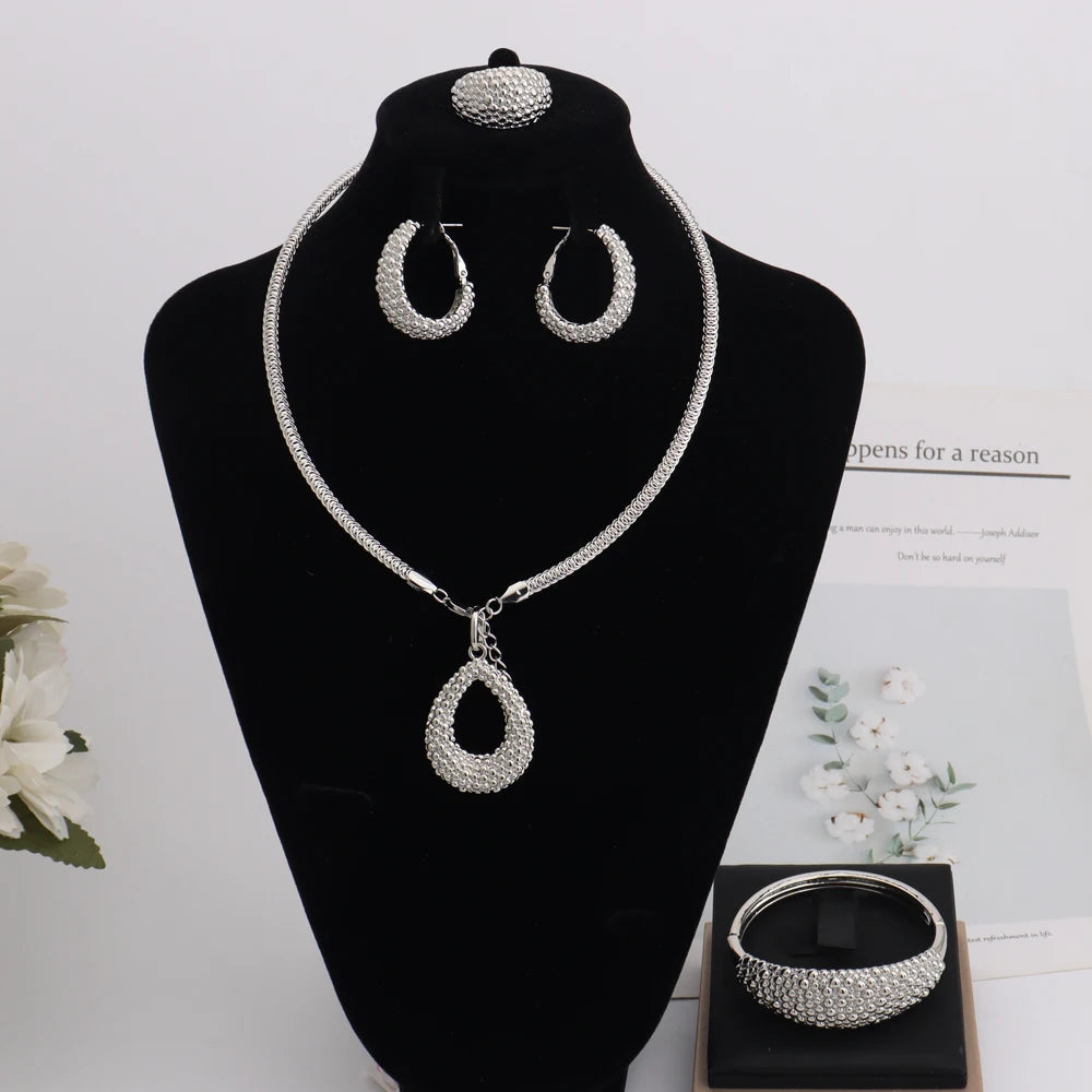 Africa Fashion Gold Plated Bangle Ring Earrings Necklace for Women Arab Multiple Beads Design Wedding Party Easter Jewelry Gift