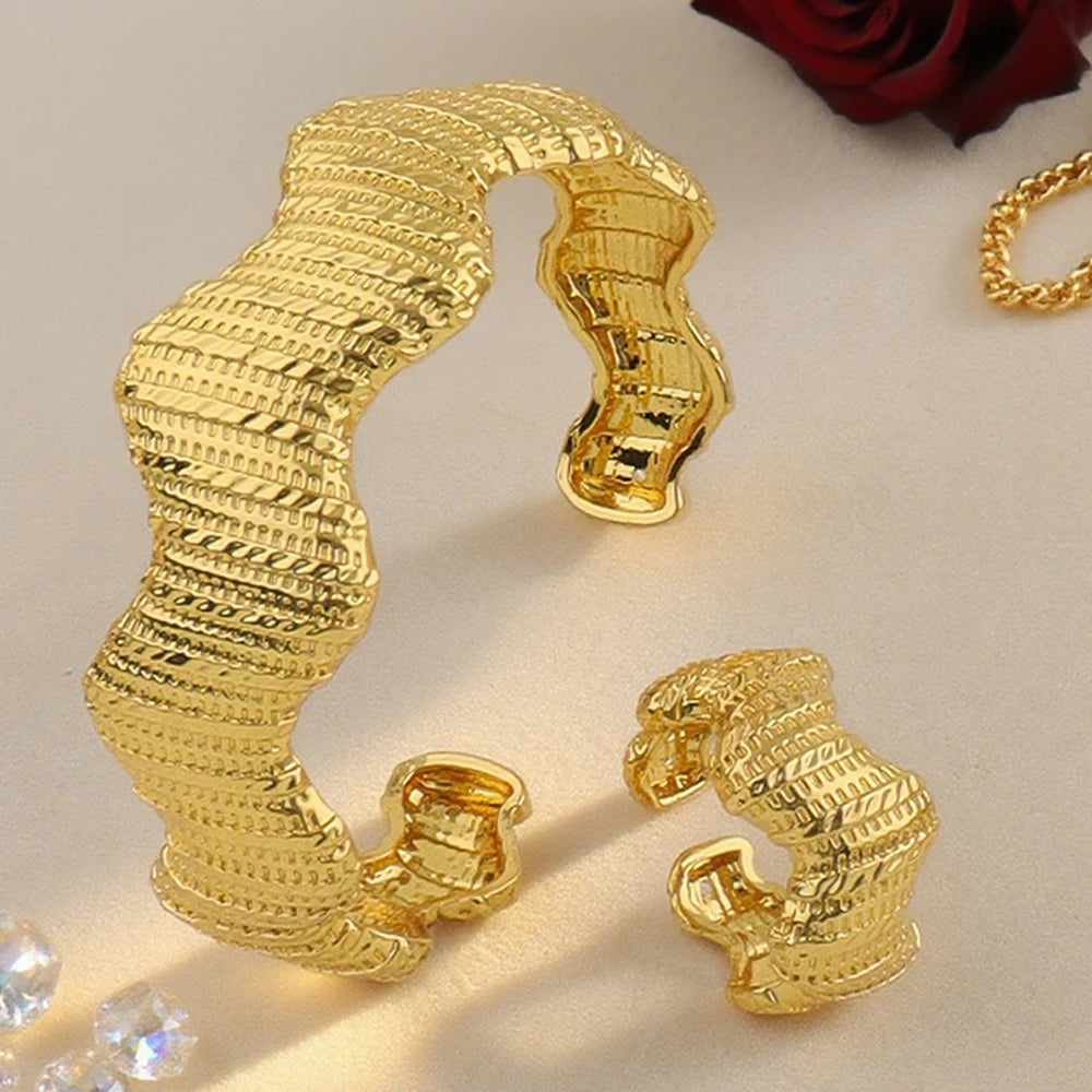 Plated Dubai Jewelry Set for Women – Stainless Steel Necklace, Earrings, Bangle & Ring, Bridal Earrings Set, Luxury Je