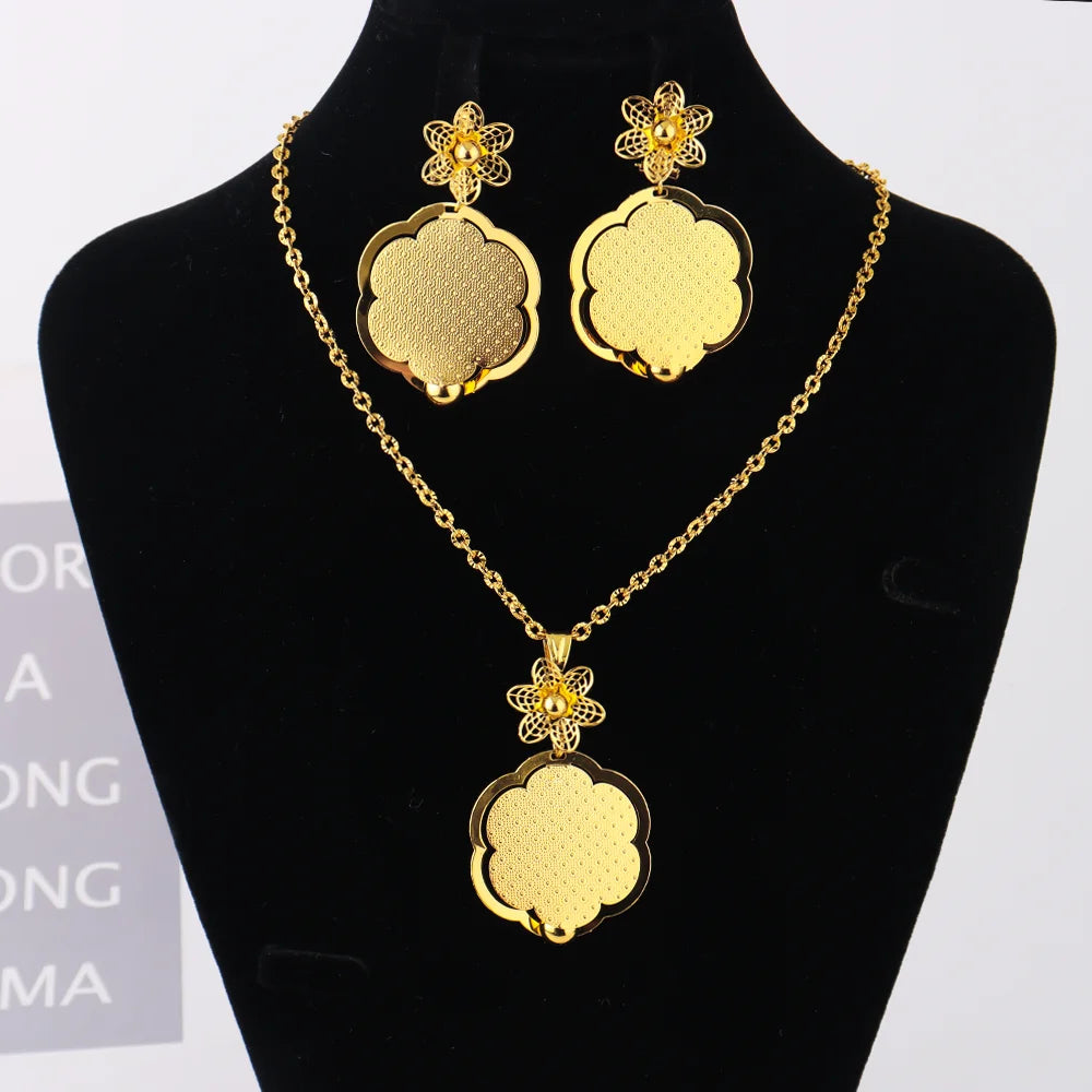 Luxury Delicate Gold Color Necklace and Earrings Set for Women France Nigeria Daily Lightweight Jewelry Gifts for Party Wedding