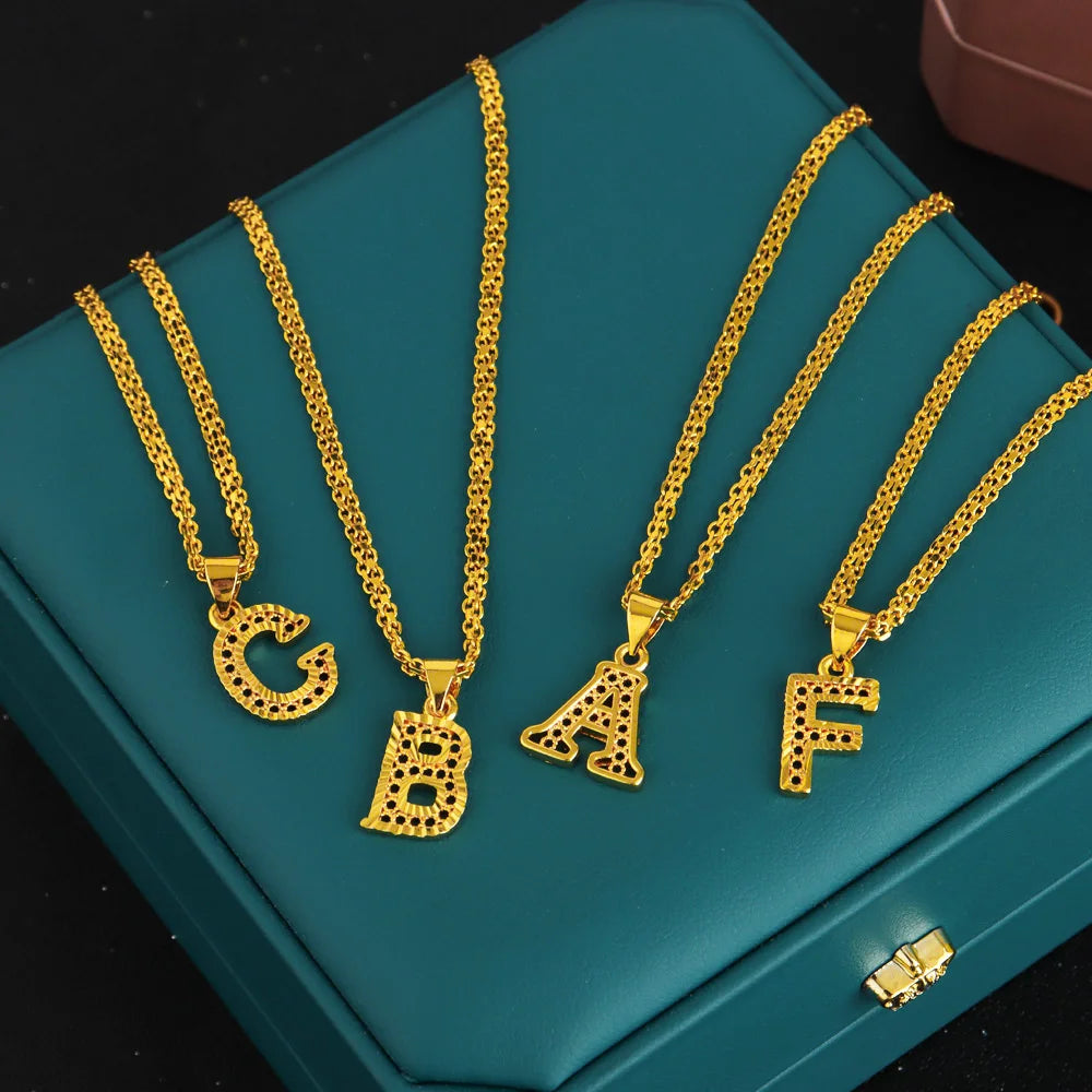 Fashion English Letter Necklace for Women Men Couple Gold Plated Stainless steel Alphabet Pendant Jewelry Gift for Party