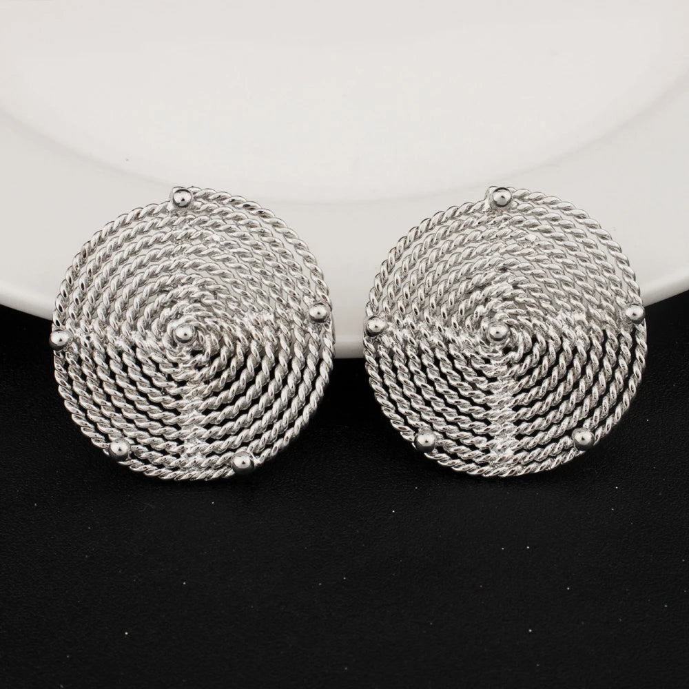 Large Round Earrings Collar Necklace Silver Color Bangle Ring Set for Women America Exaggerated Jewelry Set For Party Dressing