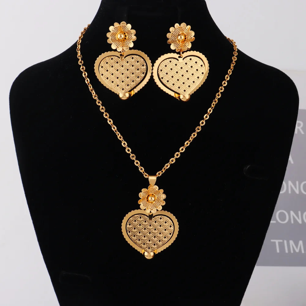 Good Luck & fortune Round Gourd Pendant Set For Women Necklace Earring Nigerian Gold Plated Jewellery Dubai Wedding Bridal Gift