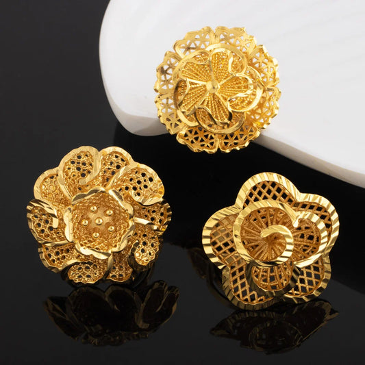 Ethiopia Arab Dubai Gold Plated Rings For Women Resizable 18K Gold Plated Jewelry For Wedding And Party Gifts
