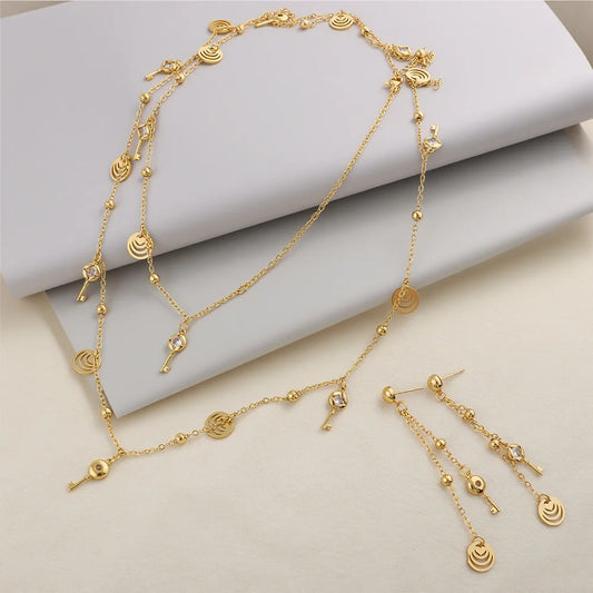 Bohemia Gold Color Long Tassel Sequins Necklace Stainless Steel Waterproof Necklace For Women 2025 New Trendy Sweater Chain