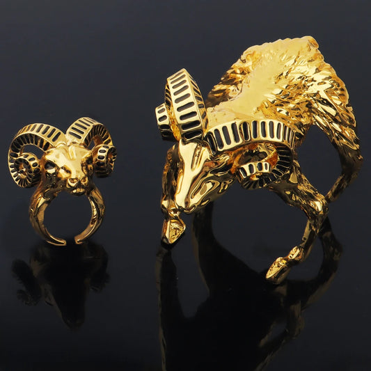 Punk Retro Sheep Head Bangles ring for women  jewelry set 24k gold bangles Gothic Creative Fashion Rings Accessories Party Gifts