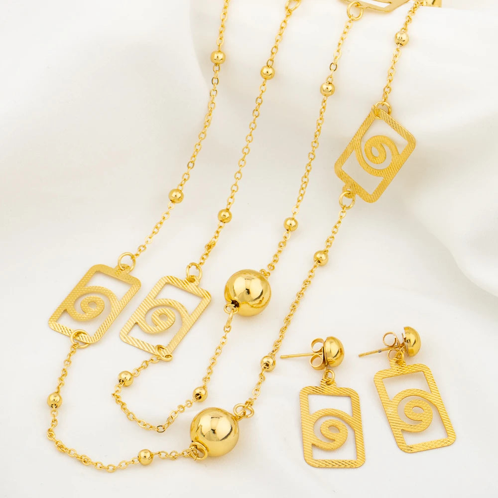 Gold Plated Long Chain for Women Fashion Necklace Copper Round Bead Geometry Pendant Party Wedding Waist Chain Jewelry Accessory