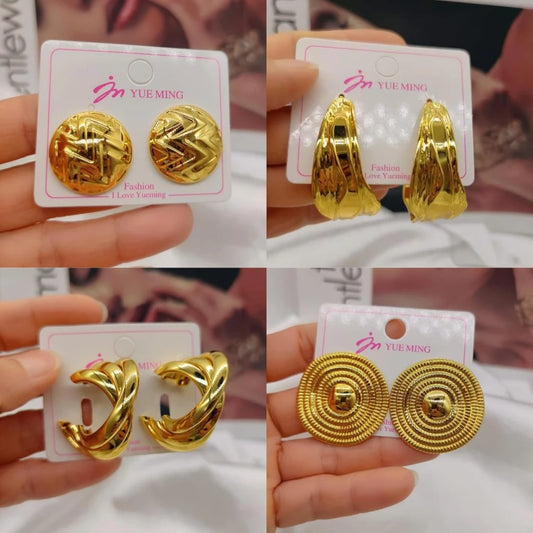 Beads Design Gold Color Earrings for Women African Weddings Bride Hoop Earrings Jewelry Set for Nigerian Daily Wear Accessories