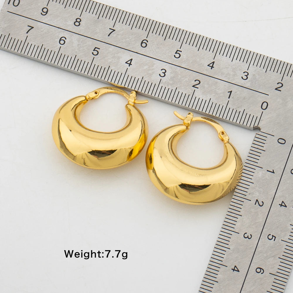 Round Thick Hoop Earrings for Women 25/30mm Smooth Ear Buckle Copper Piercing Earings Daily Wear Birthday Gifts Fashion Jewelry