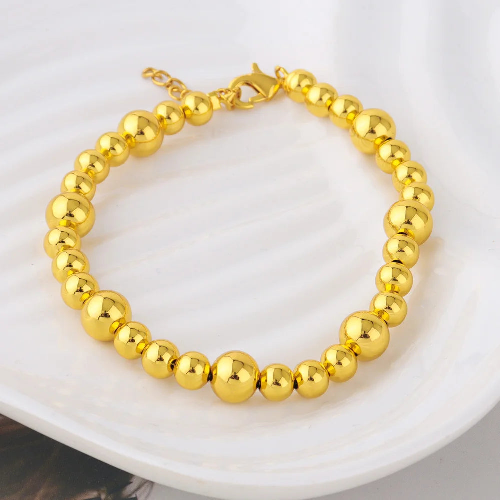 Gold Color Women Dubai Bangle Ghana Fashion Bead Chain Bracelet Waterproof Jewelry Noble Female Accessories Party Easter Gift