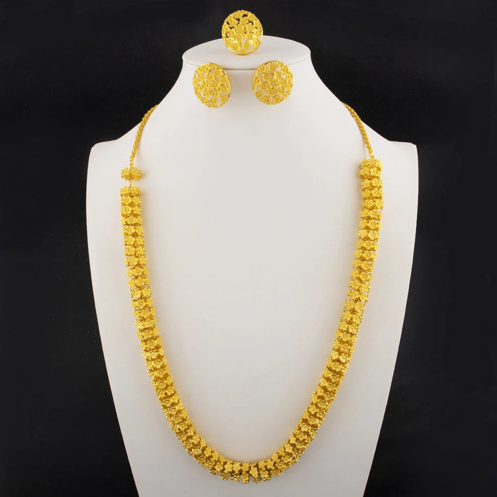 dubai 24k gold jewelry luxury jewelry necklaces Earrings Ring woman jewelry african bridal Wedding Party Jewelry accessories