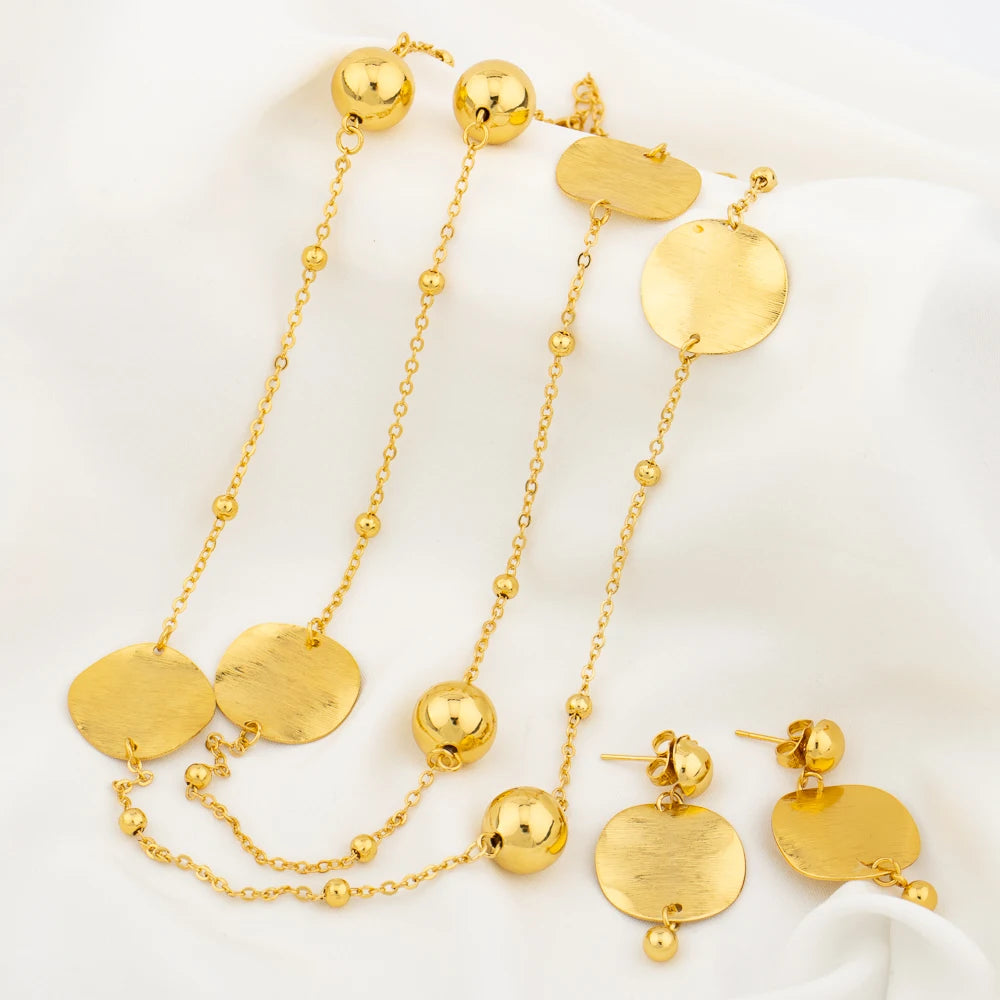 Gold Plated Long Chain for Women Fashion Necklace Copper Round Bead Geometry Pendant Party Wedding Waist Chain Jewelry Accessory