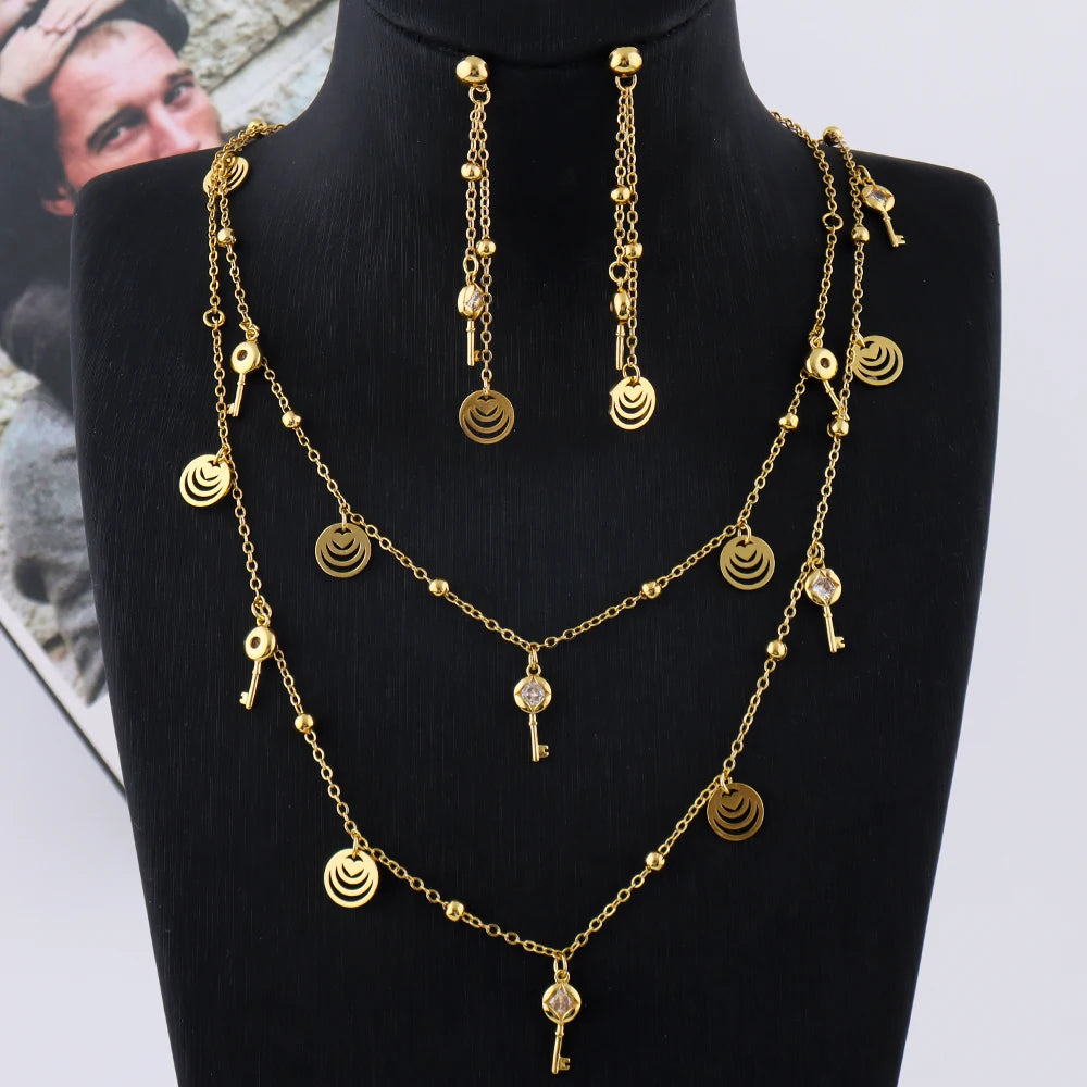 Stainless Steel Earrings Long Chain For Women Gold Plated Jewelry Set Bohemian style Necklace Earrings for Party Wedding Holiday