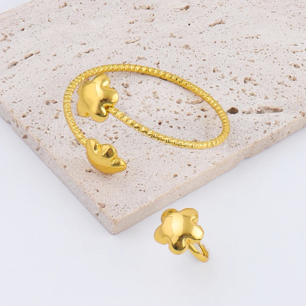 Plated 4Pcs Flower Jewelry Set for Women, Stainless Steel Necklace Earrings Bracelet Ring Gift America Fashion Party