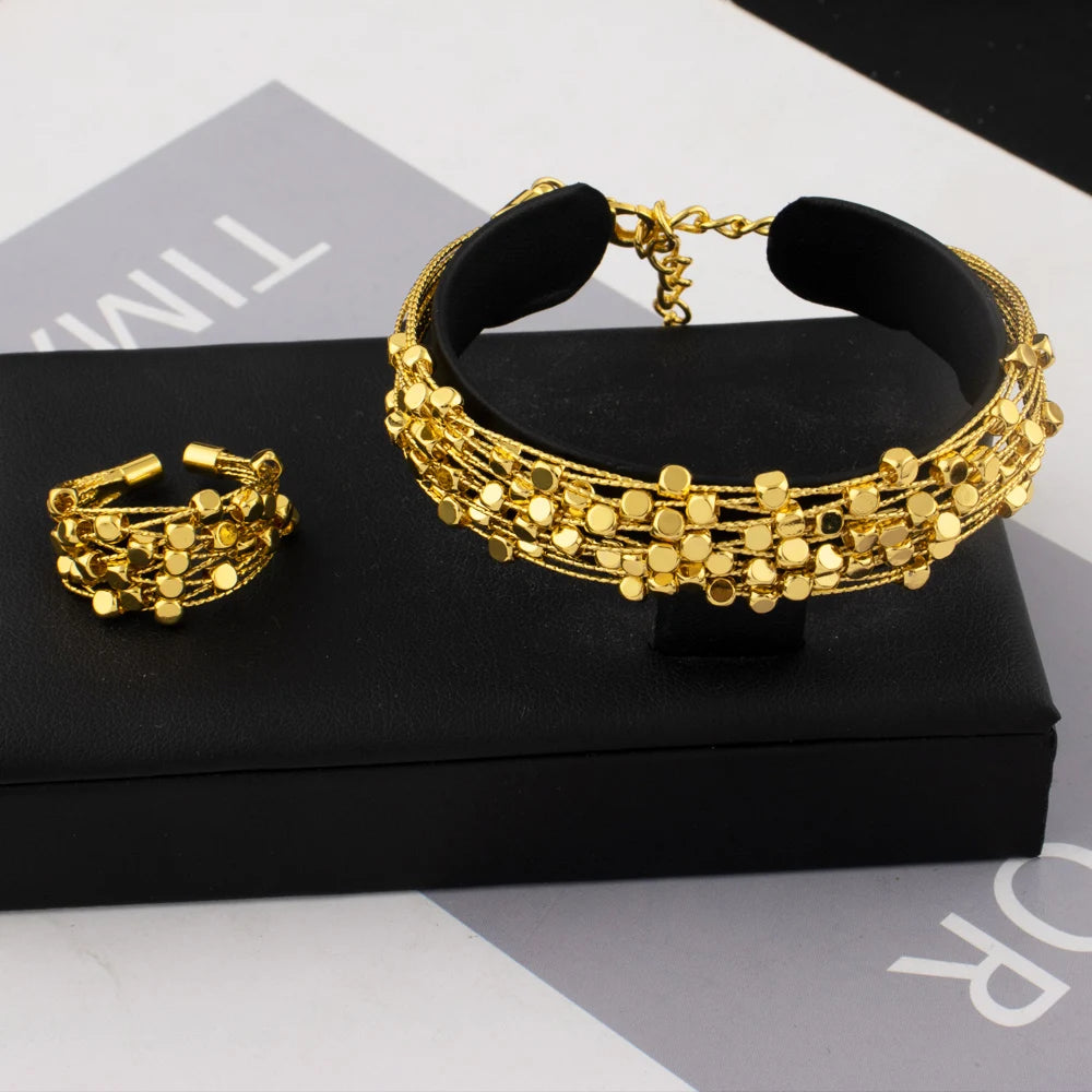 Ethiopia Dubai Little Pearl Women Jewelry Set Gold Color Arab Blange Hollow out Rings Apply For Party Wedding Daily Wear Summer
