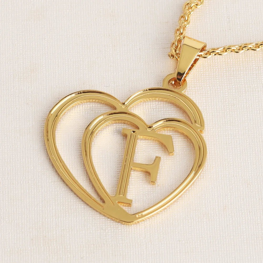 Women Gold Color Initial Alphabet Heart Pendant Charm Jewelry Stainless Steel Necklace Simple Clothing Accessories Party Gift