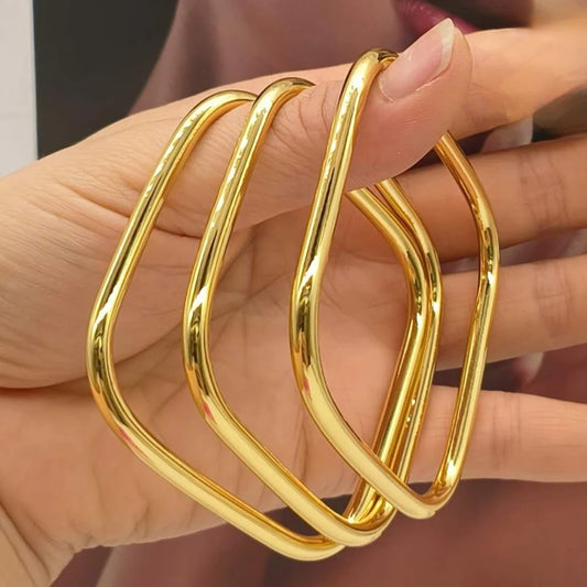 Trendy Round Square Bangles for Women Stainless Steel Dubai Gold Color Charm Bracelets Female Wedding Jewelry Accessories Gifts