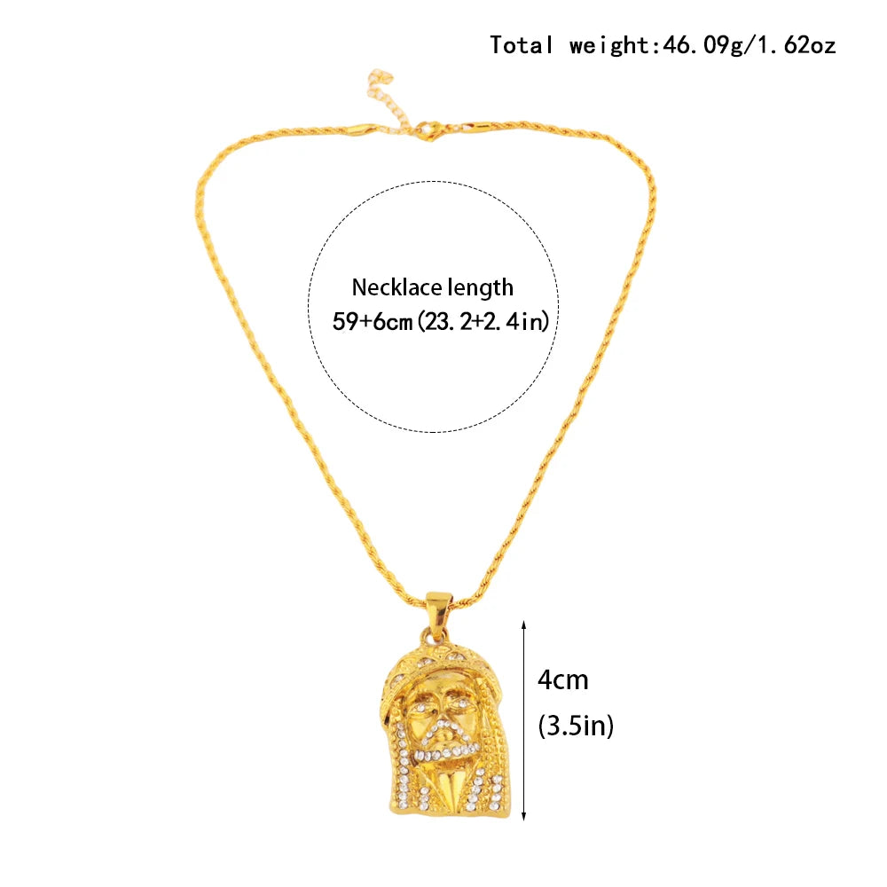 Gold Color God‘s Head Pendant Necklace Apply For Women Man Nigeria Cuban Charm Jewelry Set Gift For Party Graduate Daily titk