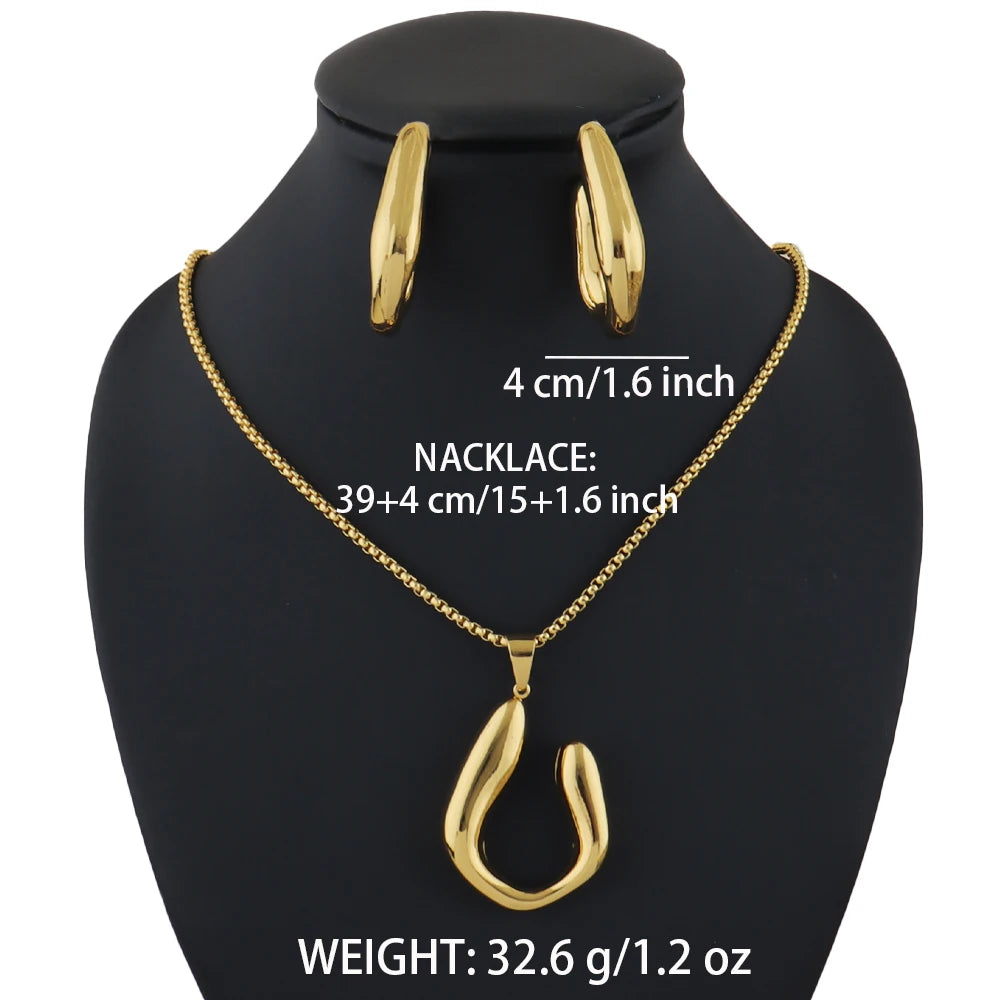 Waterproof 316l Stainless Steel Geometric Pendants earrings necklace for 18K Gold Plated Minimalist Fashion Unisex Jewelry