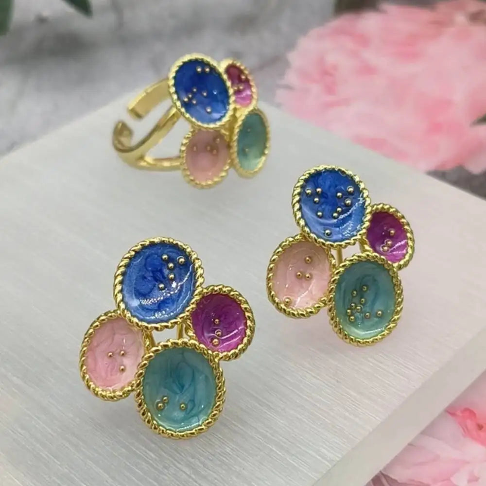 Nigeria Ring Earrings Jewelry Set For Wedding Party Gold Color Women Ring Luxury Exclusive Design Girl Earring For Gift