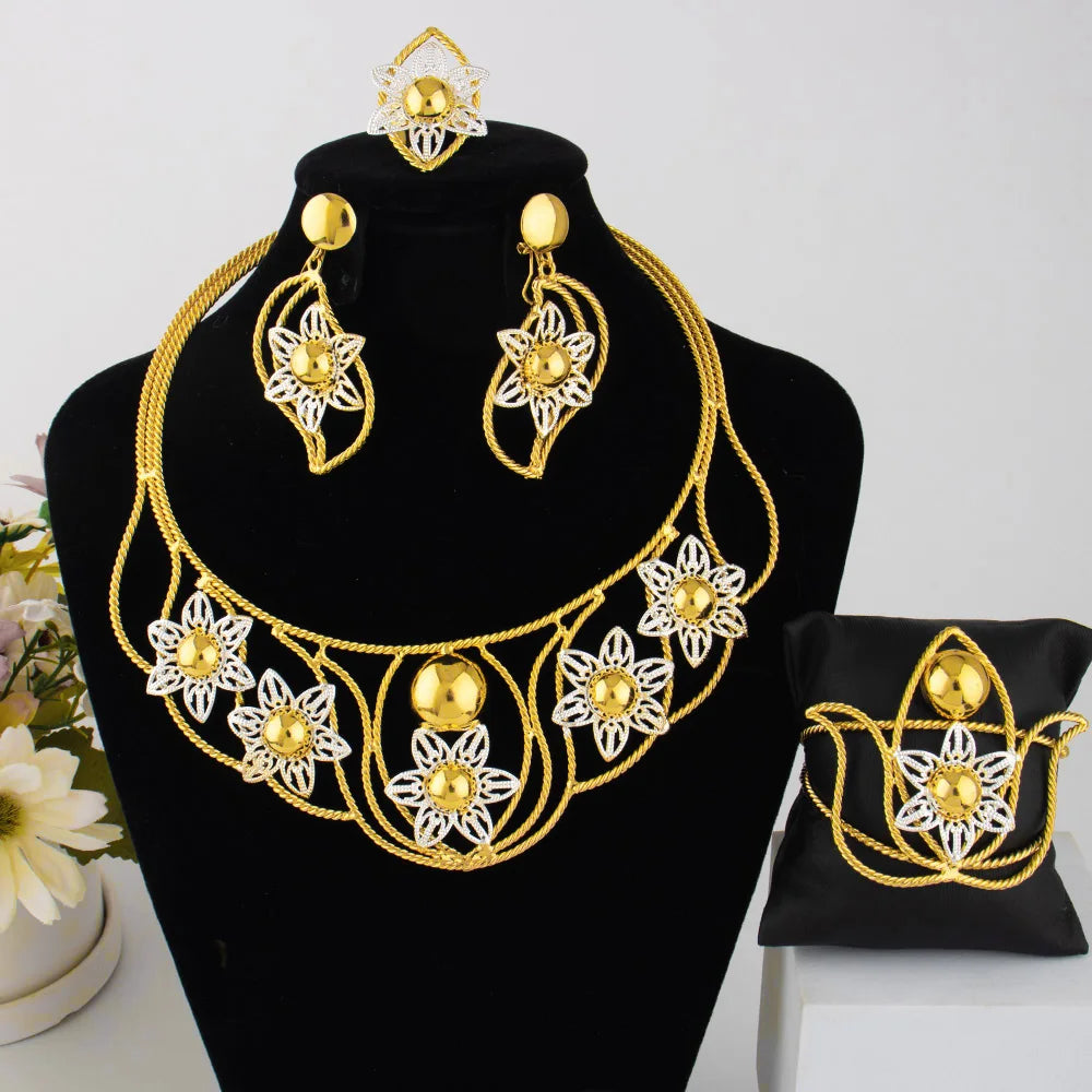 France Luxury Gold Color hot selling necklaces earrings bracelets ring jewelry sets four-piece Dubai African wedding Jewelry