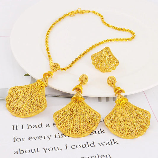 African Gold Plated Necklace Earrings Jewelry Set For Women Dubai Indian Nigeria Bridal Wedding Party Gift Jewellery Wholesale
