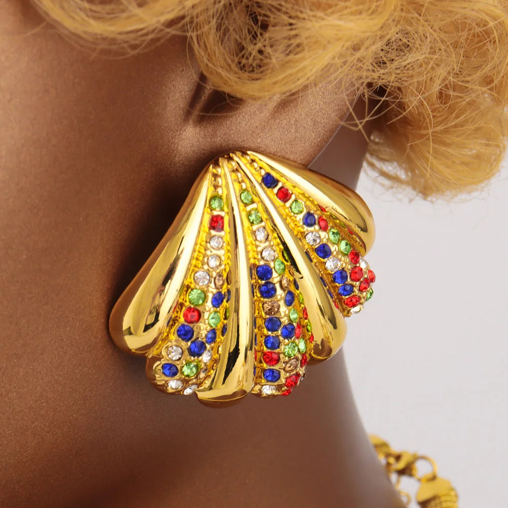 Conjunto de 4 joyas con forma de estrella de mar, pendientes, colgante, collar y pulsera, bañadas en oro de Dubái, joyería de lujo nigeriana italiana.